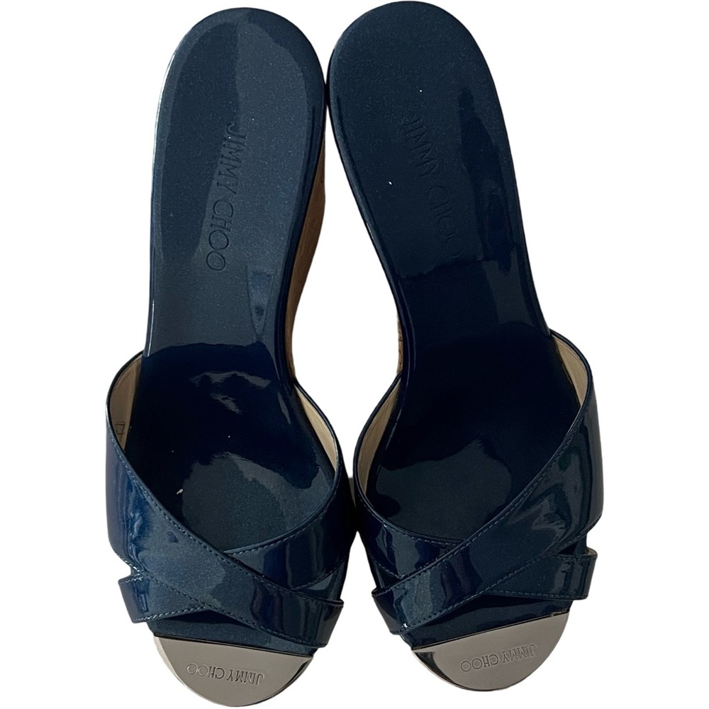 Jimmy Choo Blue Wedge Sandals with Cork Heel Size 36.5